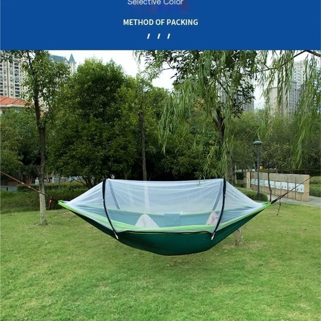 Hammock Double Hammock Automatic Quick Opening Anti-Mosquito and Anti-Rollover Double Portable Swing with Mosquito Net Hammock Outdoor(Rood)