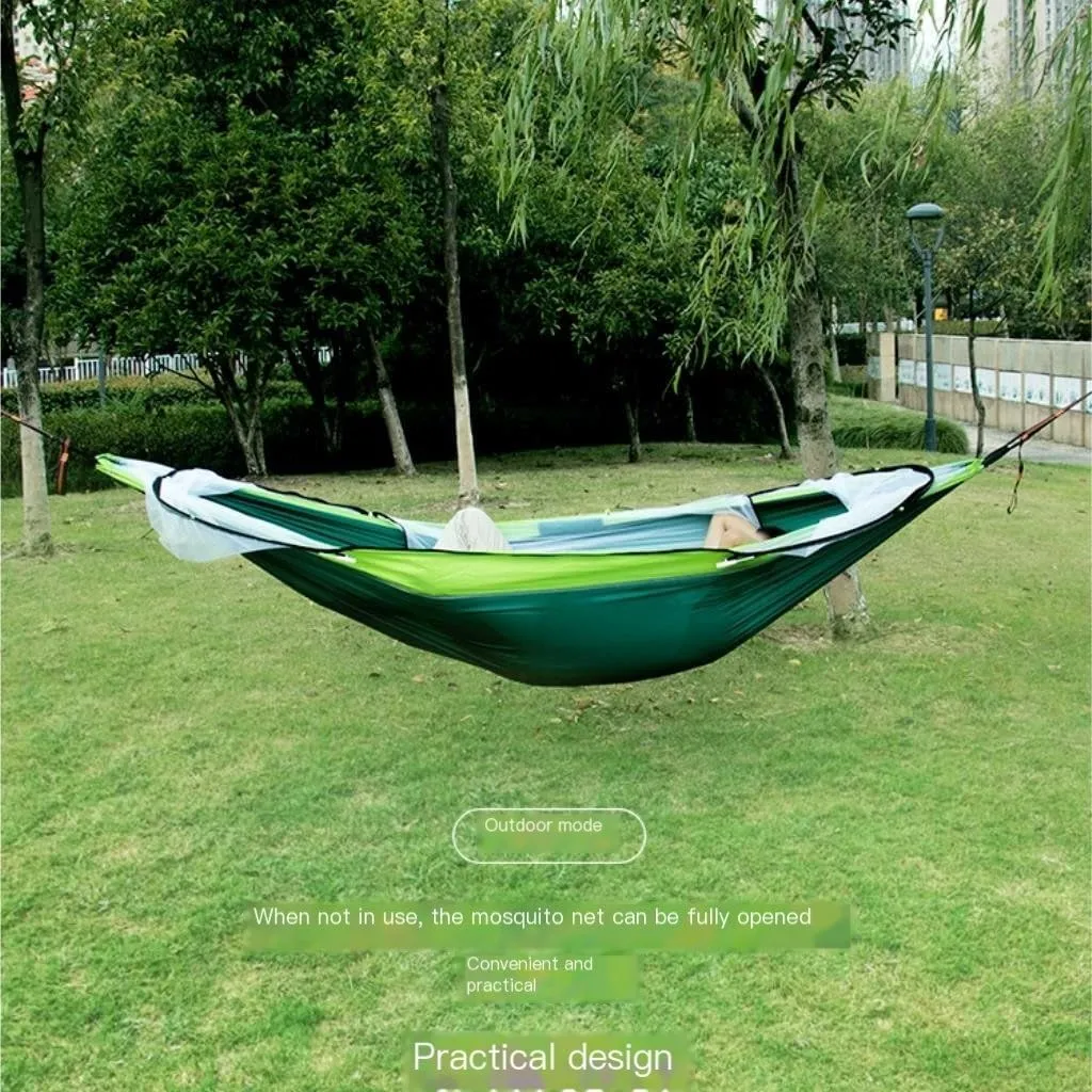 Hammock Double Hammock Automatic Quick Opening Anti-Mosquito and Anti-Rollover Double Portable Swing with Mosquito Net Hammock Outdoor(Rood)