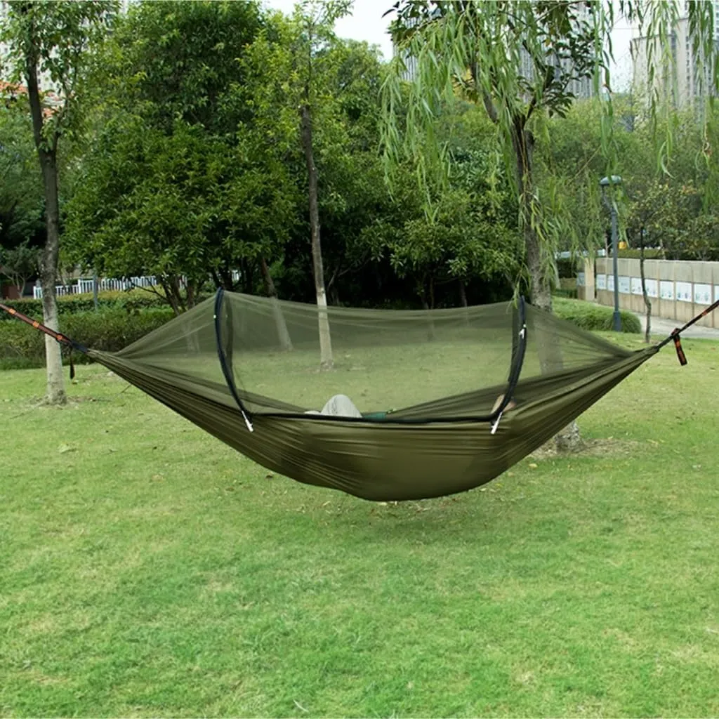 Hammock Double Hammock Automatic Quick Opening Anti-Mosquito and Anti-Rollover Double Portable Swing with Mosquito Net Hammock Outdoor(Rood)