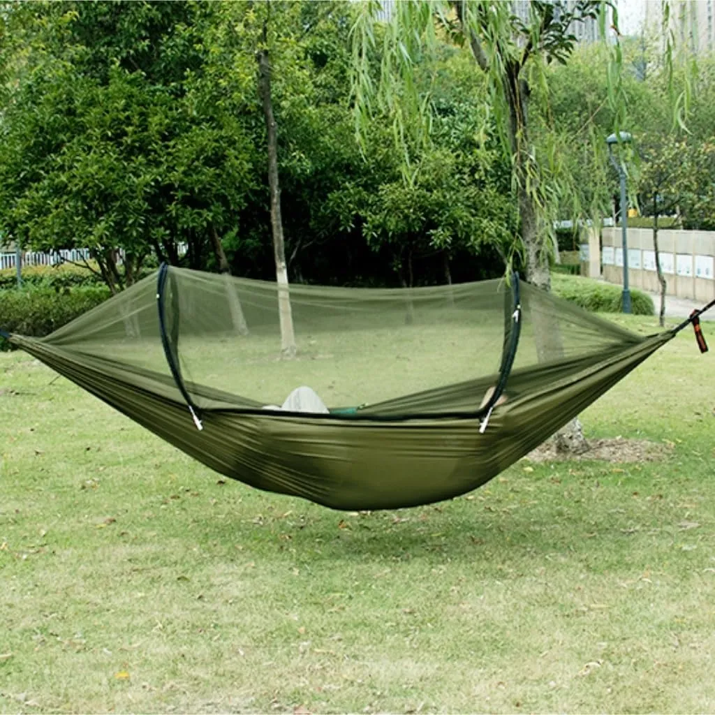 Hammock Double Hammock Automatic Quick Opening Anti-Mosquito and Anti-Rollover Double Portable Swing with Mosquito Net Hammock Outdoor(Rood)