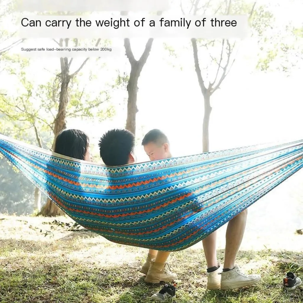 Hammock Double Hammock Outdoor Camping Quick-Open Single Double Hammock Parachute Cloth Printing Park Camping Hammock Hammock Outdoor(Blue)