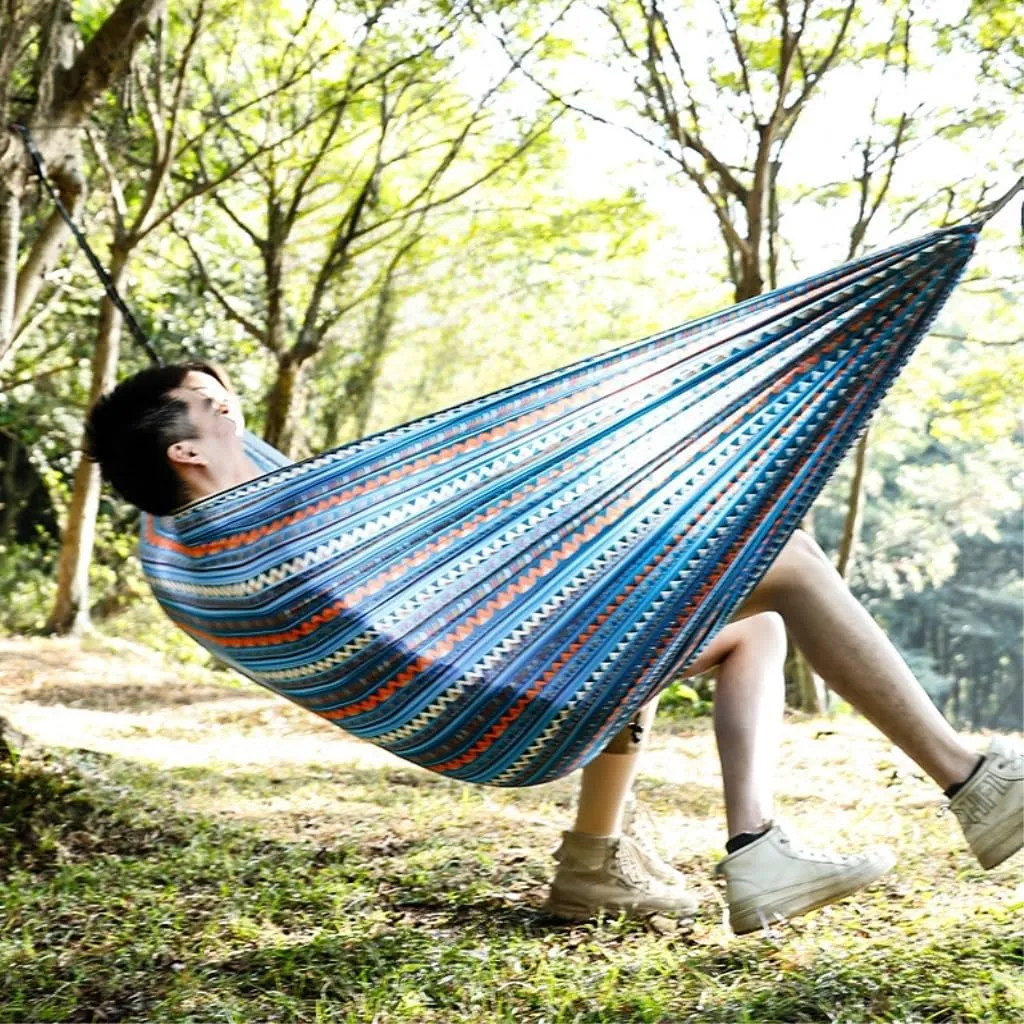 Hammock Double Hammock Outdoor Camping Quick-Open Single Double Hammock Parachute Cloth Printing Park Camping Hammock Hammock Outdoor(Blue)
