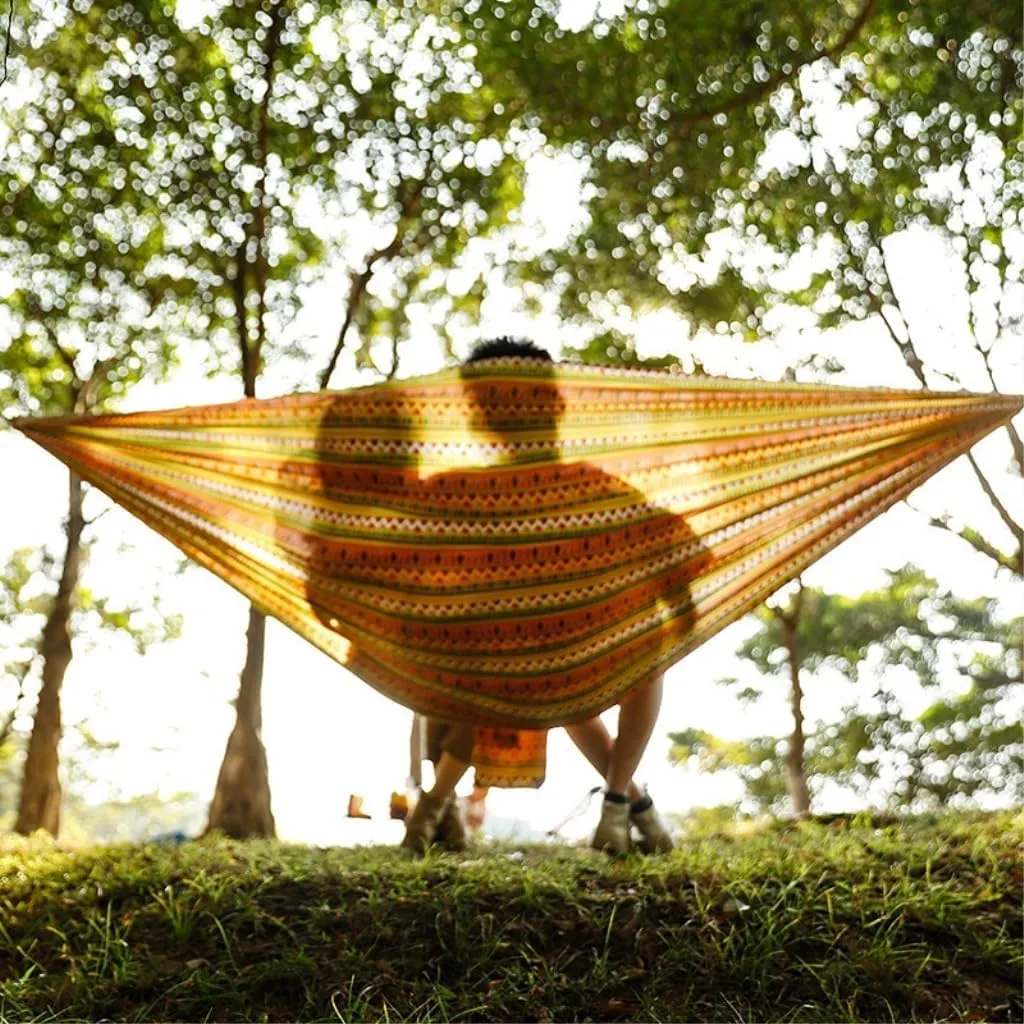 Hammock Double Hammock Outdoor Camping Quick-Open Single Double Hammock Parachute Cloth Printing Park Camping Hammock Hammock Outdoor(Blue)