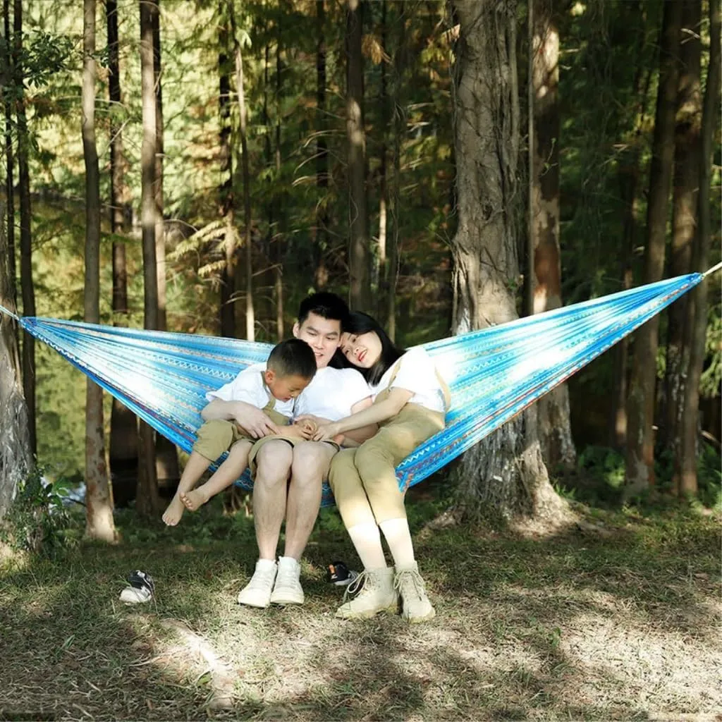 Hammock Double Hammock Outdoor Camping Quick-Open Single Double Hammock Parachute Cloth Printing Park Camping Hammock Hammock Outdoor(Blue)