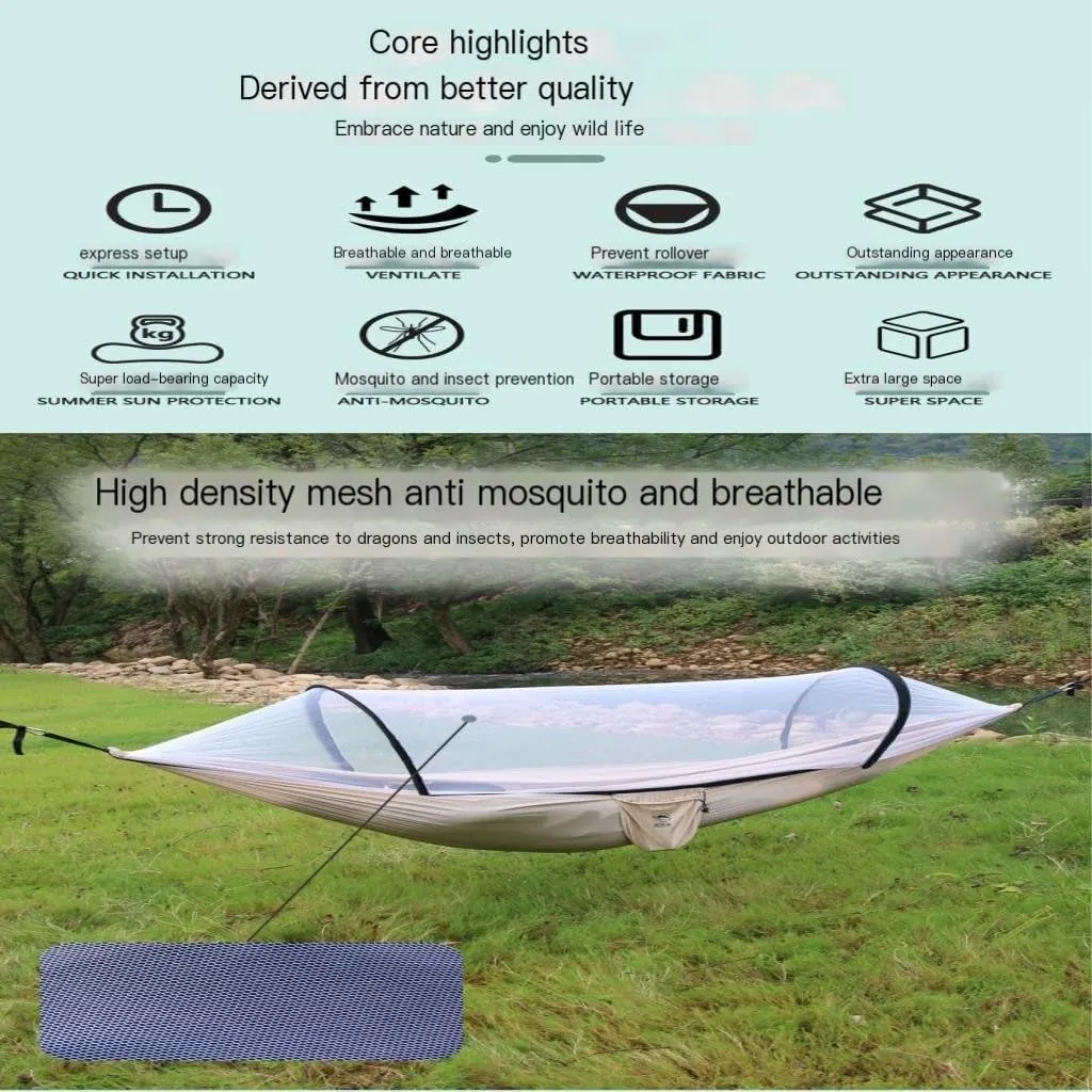 Hammock Double Hammock Outdoor Camping Single and Double Anti-Rollover 210T Nylon Spinning Pole Anti-Mosquito Hammock Hammock Outdoor(E)