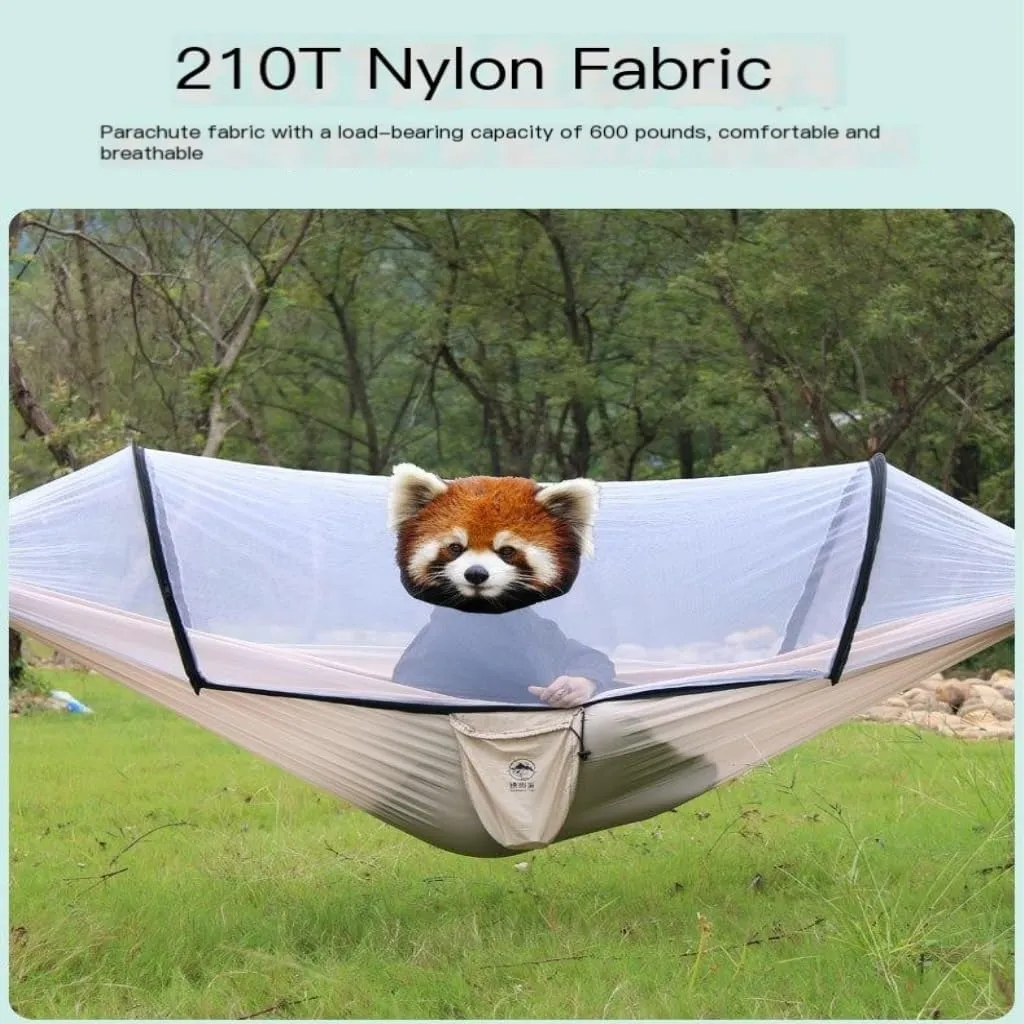 Hammock Double Hammock Outdoor Camping Single and Double Anti-Rollover 210T Nylon Spinning Pole Anti-Mosquito Hammock Hammock Outdoor(E)