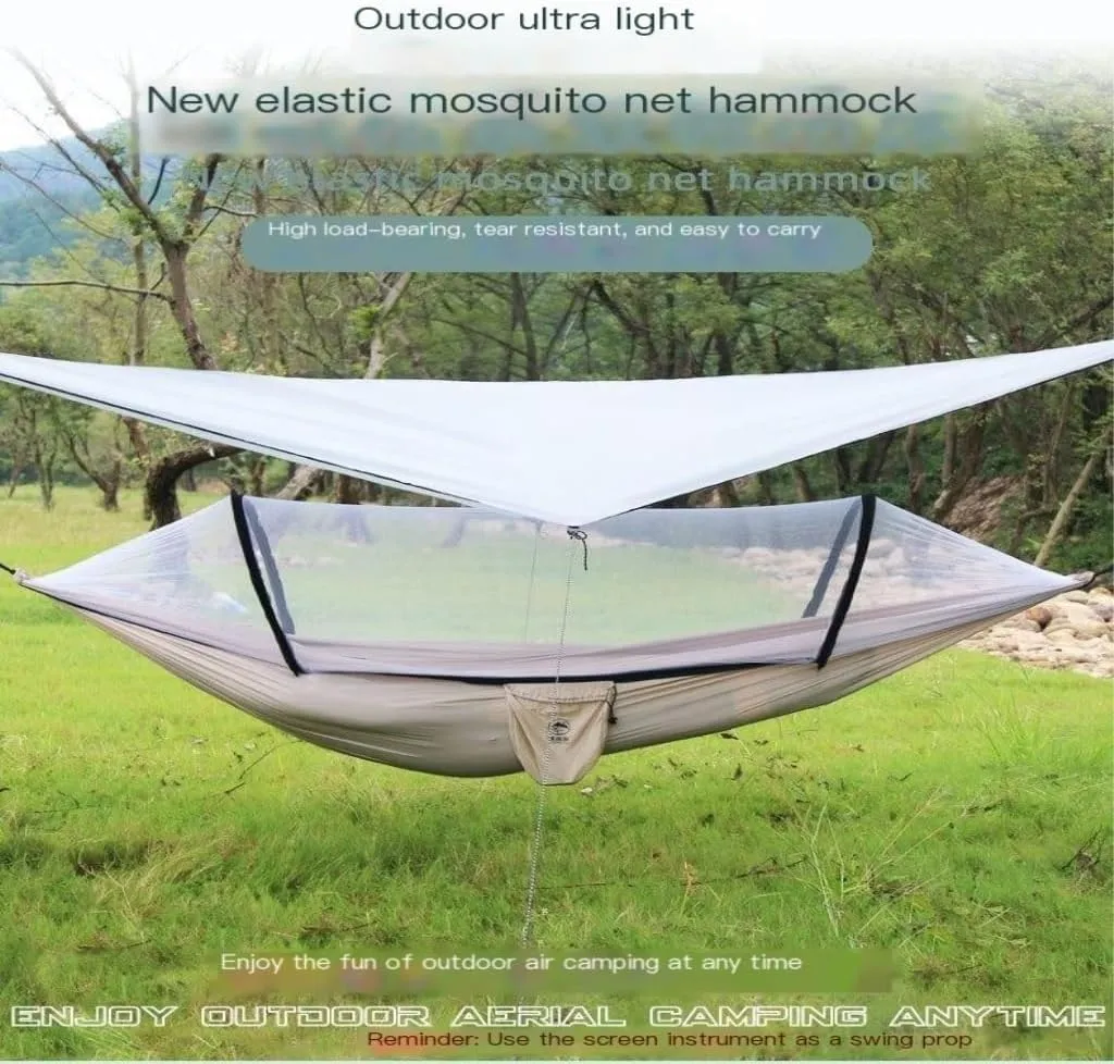 Hammock Double Hammock Outdoor Camping Single and Double Anti-Rollover 210T Nylon Spinning Pole Anti-Mosquito Hammock Hammock Outdoor(E)
