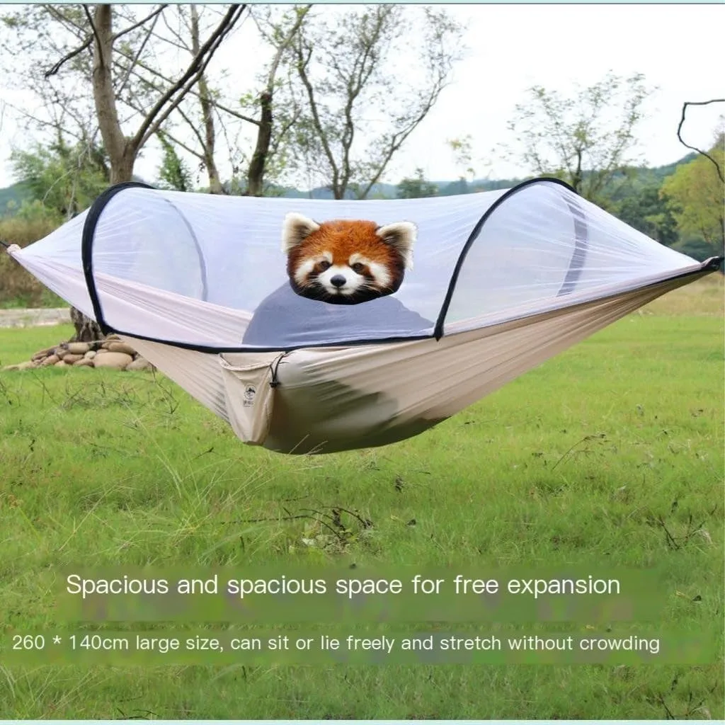 Hammock Double Hammock Outdoor Camping Single and Double Anti-Rollover 210T Nylon Spinning Pole Anti-Mosquito Hammock Hammock Outdoor(E)