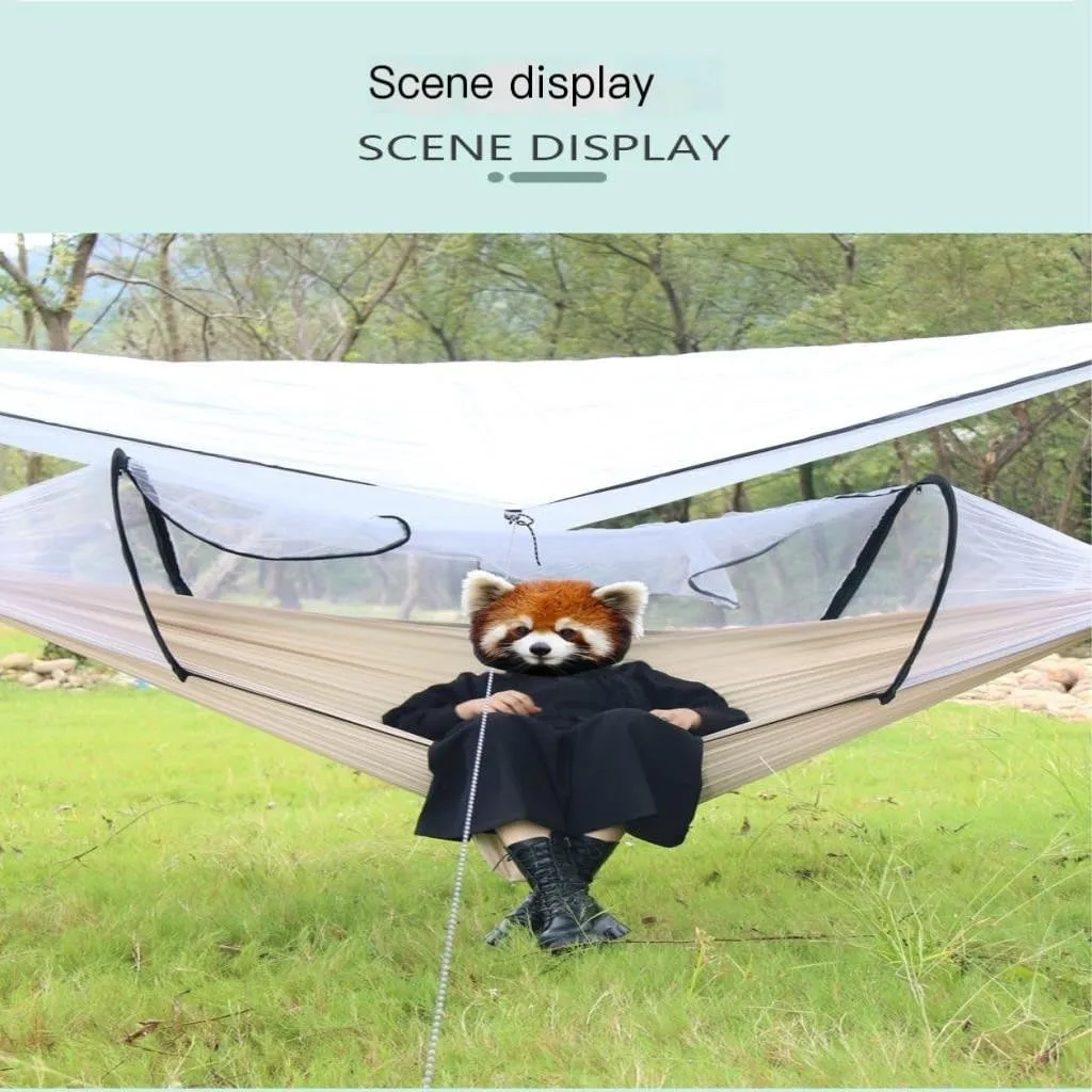 Hammock Double Hammock Outdoor Camping Single and Double Anti-Rollover 210T Nylon Spinning Pole Anti-Mosquito Hammock Hammock Outdoor(E)