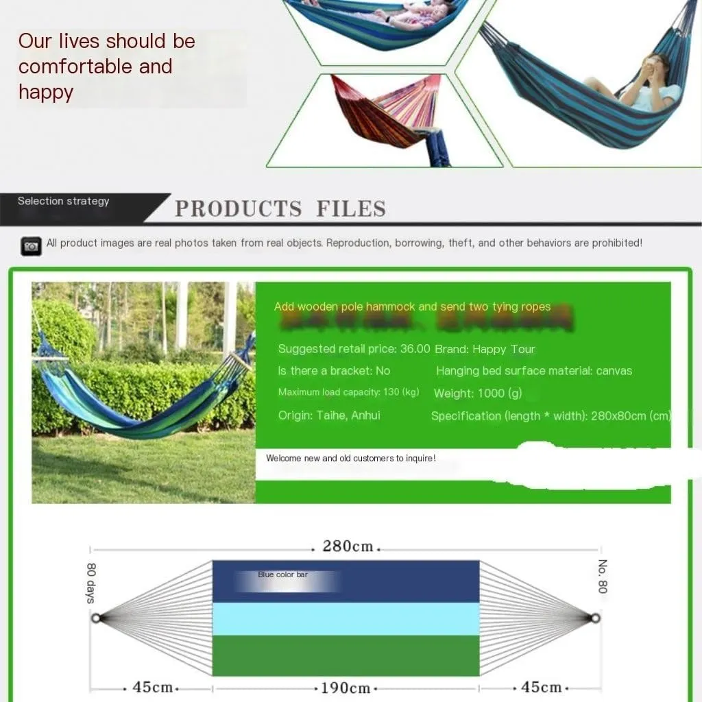 Hammock Double Hammock Outdoor Home Double Hanging Chair Dormitory Bedroom Camping Picnic Camping Load-Bearing Fixed Hammock Outdoor(Blue)