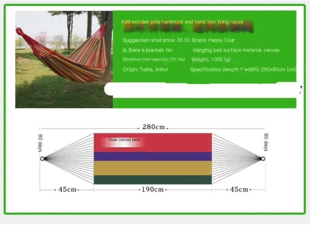 Hammock Double Hammock Outdoor Home Double Hanging Chair Dormitory Bedroom Camping Picnic Camping Load-Bearing Fixed Hammock Outdoor(Blue)