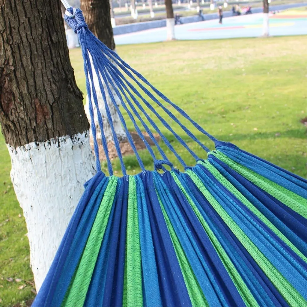 Hammock Double Hammock Outdoor Single Swing Bed Colorful Canvas Super Strong Load-Bearing Outdoor Camping One Piece Hammock Outdoor(Blue)