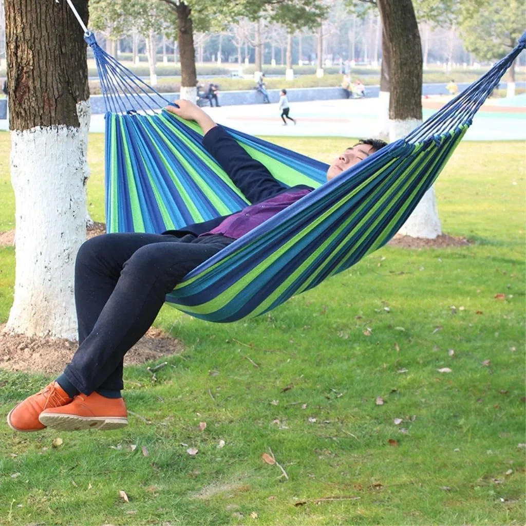 Hammock Double Hammock Outdoor Single Swing Bed Colorful Canvas Super Strong Load-Bearing Outdoor Camping One Piece Hammock Outdoor(Blue)