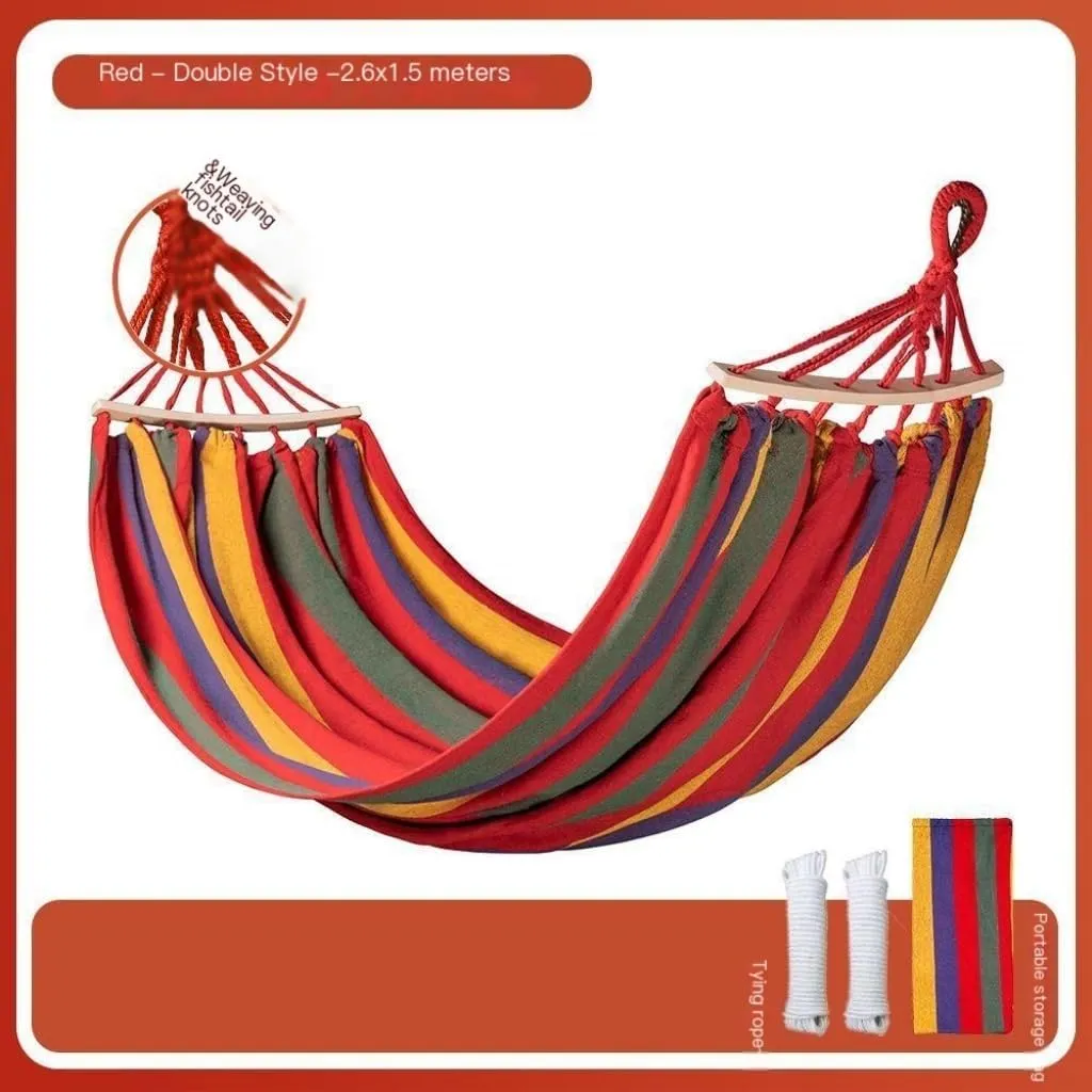 Hammock Double Hammock Outdoor Swing Adult Thickened Canvas Camping Leisure Single and Double Dormitory Hanging Chair Hammock Outdoor(Red,261 * 100cm)