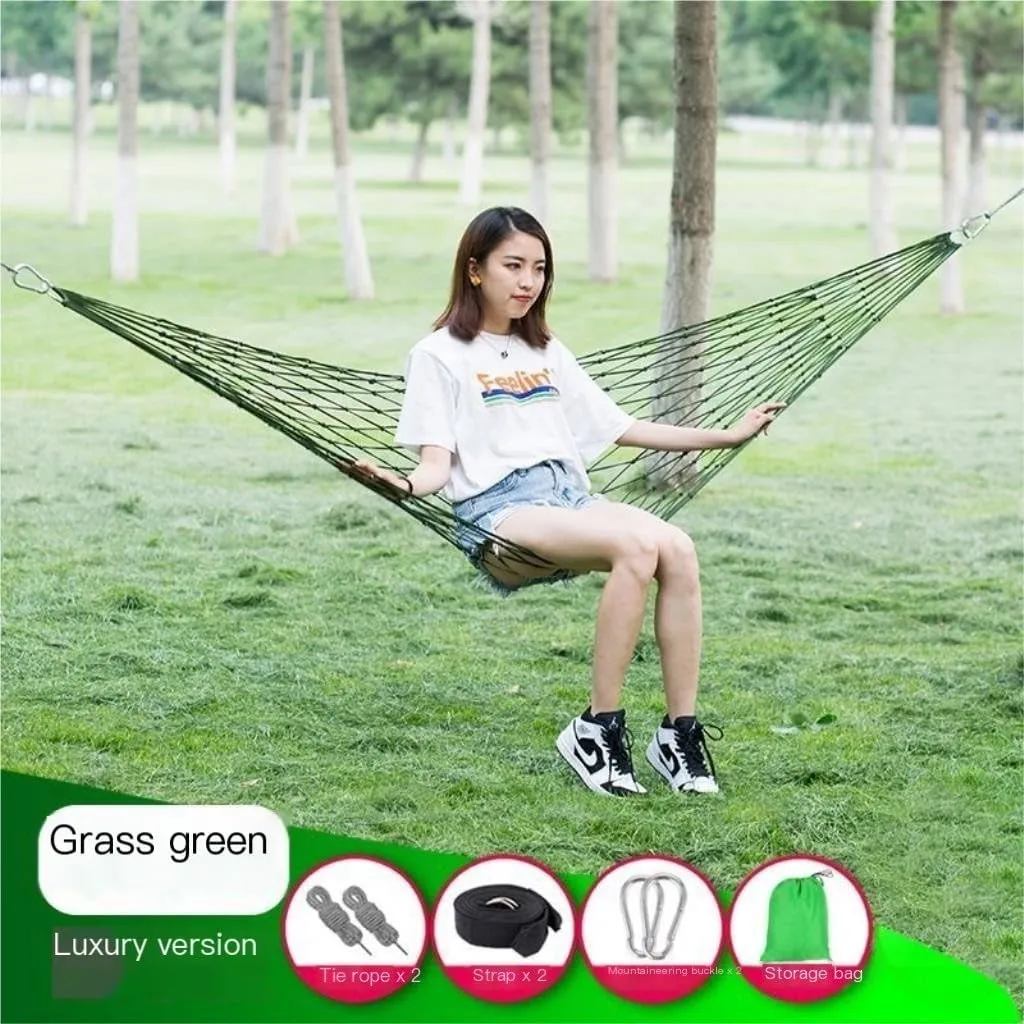 Hammock Double Hammock Outdoor Swing Mesh Wild Adult Thick Nylon Rope Indoor Home Bedroom Sleeping Hanging Chair Rocking Bed Hammock Outdoor(Green,Large)