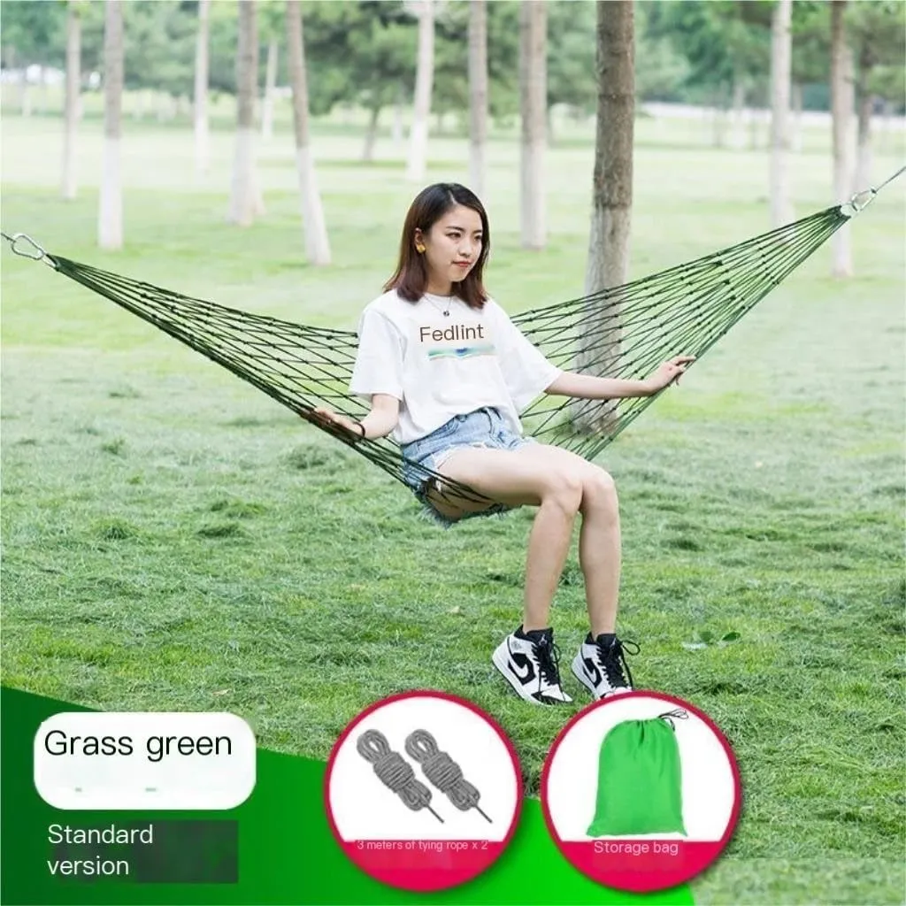 Hammock Double Hammock Outdoor Swing Mesh Wild Adult Thick Nylon Rope Indoor Home Bedroom Sleeping Hanging Chair Rocking Bed Hammock Outdoor(Green,Large)