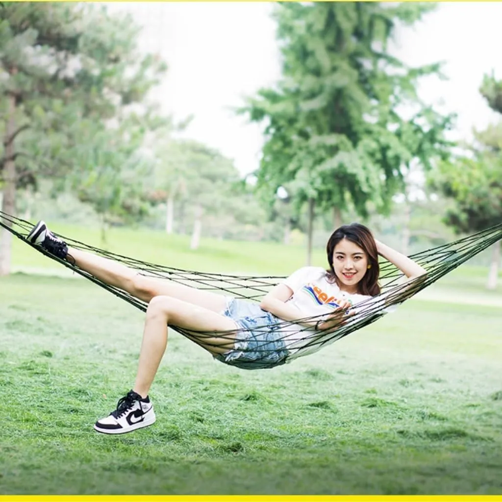 Hammock Double Hammock Outdoor Swing Mesh Wild Adult Thick Nylon Rope Indoor Home Bedroom Sleeping Hanging Chair Rocking Bed Hammock Outdoor(Green,Large)