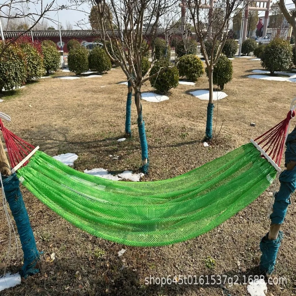 Hammock Double Ice Silk Hammock Outdoor Thickened Fine Mesh Single and Double Anti-Rollover Hanging Chair Camping Courtyard Hammock Outdoor(Blue,A)