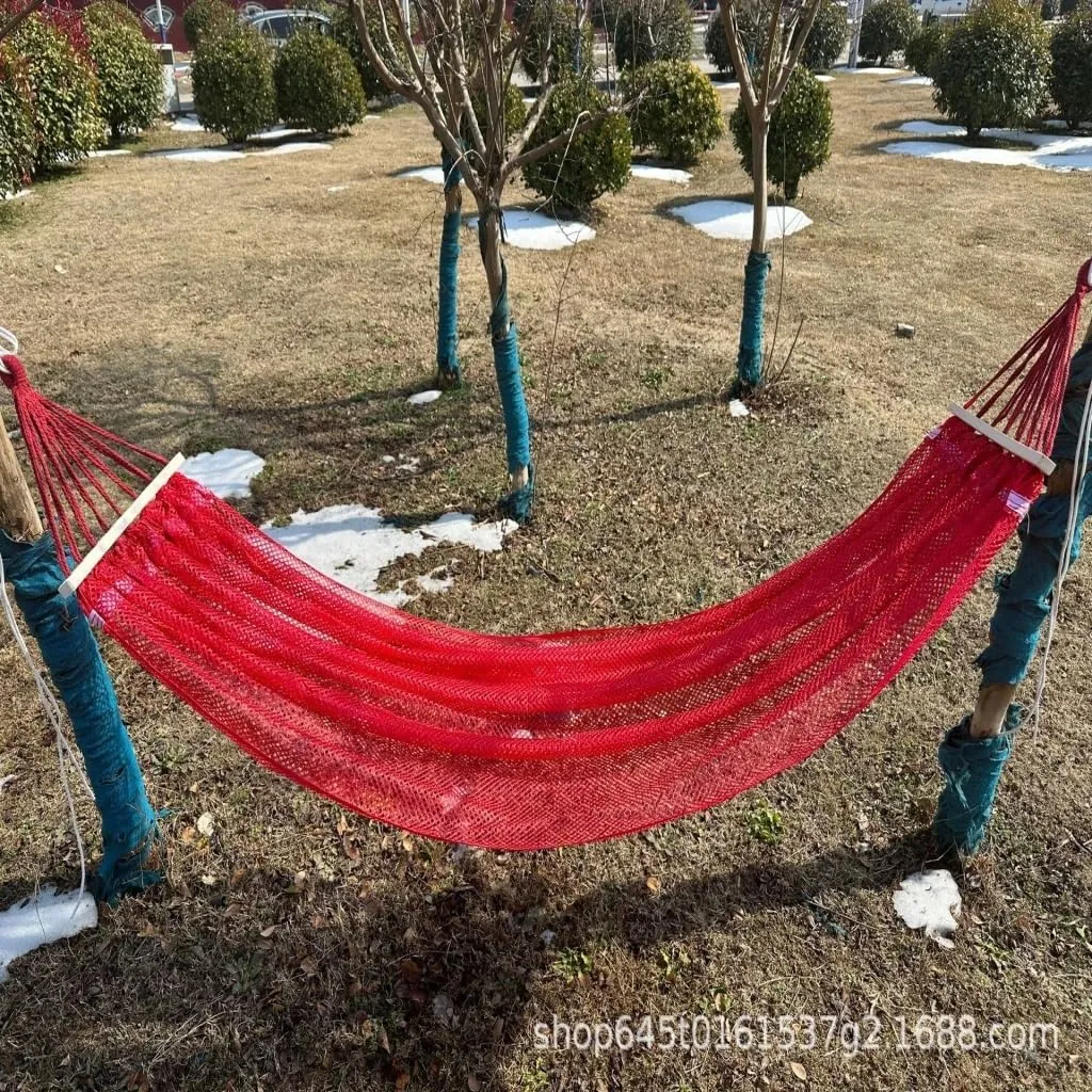 Hammock Double Ice Silk Hammock Outdoor Thickened Fine Mesh Single and Double Anti-Rollover Hanging Chair Camping Courtyard Hammock Outdoor(Blue,A)