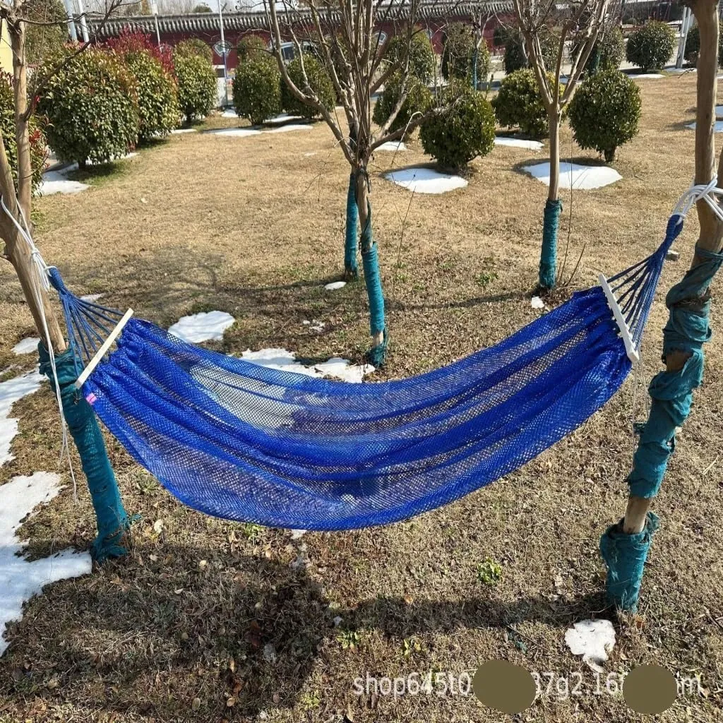 Hammock Double Ice Silk Hammock Outdoor Thickened Fine Mesh Single and Double Anti-Rollover Hanging Chair Camping Courtyard Hammock Outdoor(Blue,A)