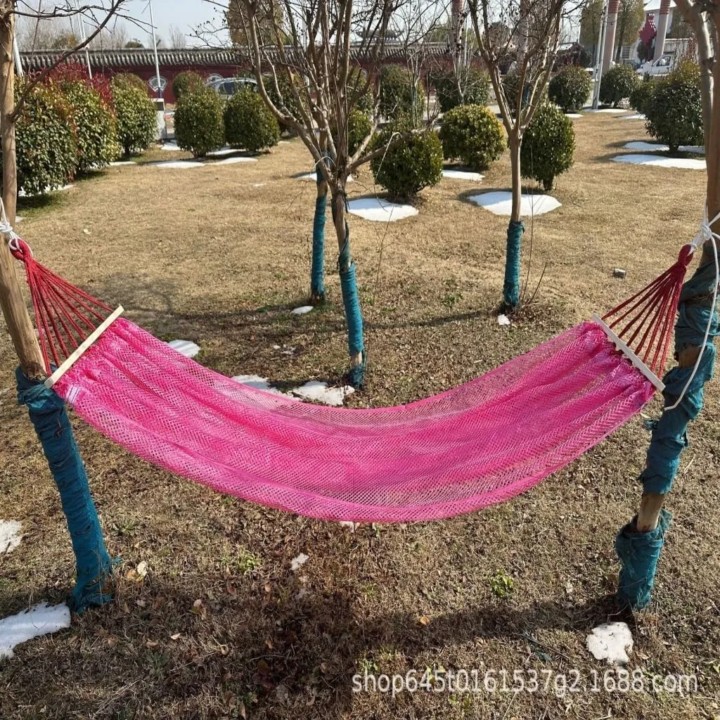 Hammock Double Ice Silk Hammock Outdoor Thickened Fine Mesh Single and Double Anti-Rollover Hanging Chair Camping Courtyard Hammock Outdoor(Green,A)