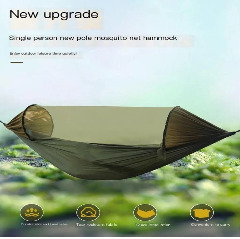Hammock Double New Sunshade Quick-Open Pole Hammock Sheet Double Outdoor Camping Anti-Rollover Anti-Mosquito Hammock Hammock Outdoor(Orange)
