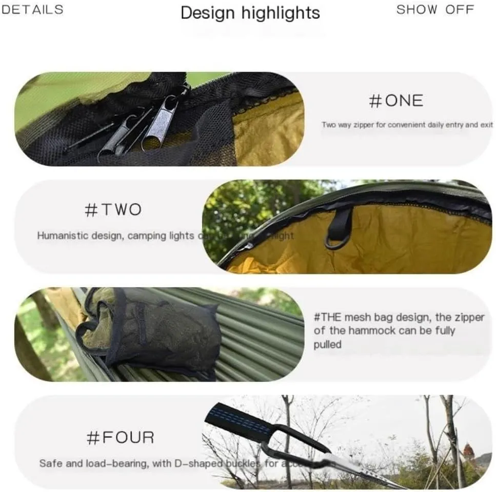 Hammock Double New Sunshade Quick-Open Pole Hammock Sheet Double Outdoor Camping Anti-Rollover Anti-Mosquito Hammock Hammock Outdoor(Orange)