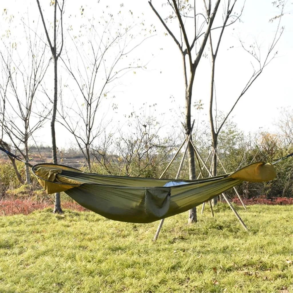 Hammock Double New Sunshade Quick-Open Pole Hammock Sheet Double Outdoor Camping Anti-Rollover Anti-Mosquito Hammock Hammock Outdoor(Orange)