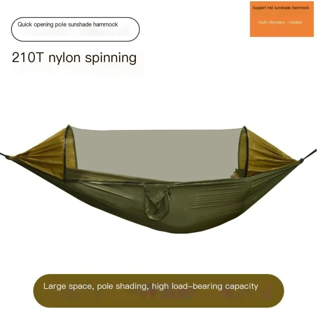 Hammock Double New Sunshade Quick-Open Pole Hammock Sheet Double Outdoor Camping Anti-Rollover Anti-Mosquito Hammock Hammock Outdoor(Orange)