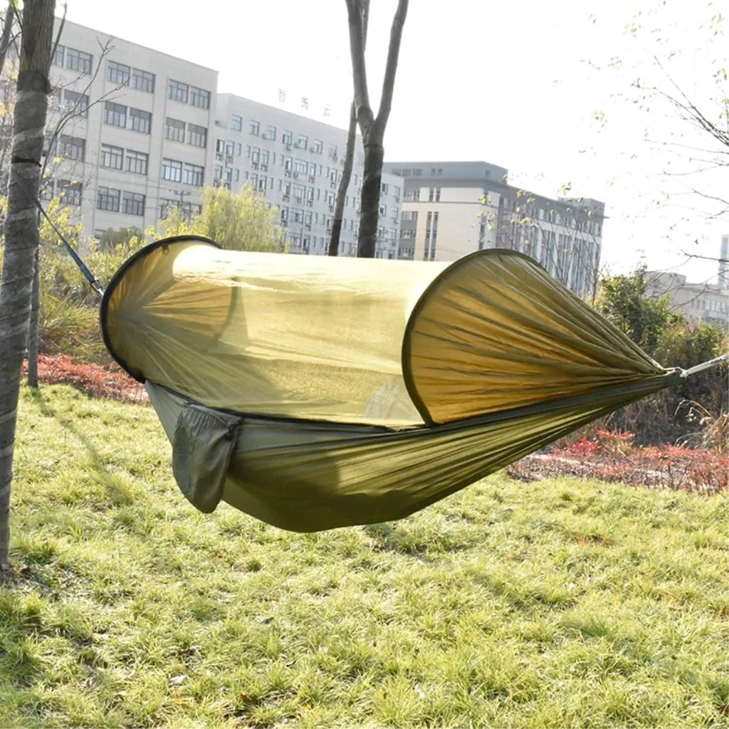 Hammock Double New Sunshade Quick-Open Pole Hammock Sheet Double Outdoor Camping Anti-Rollover Anti-Mosquito Hammock Hammock Outdoor(Orange)
