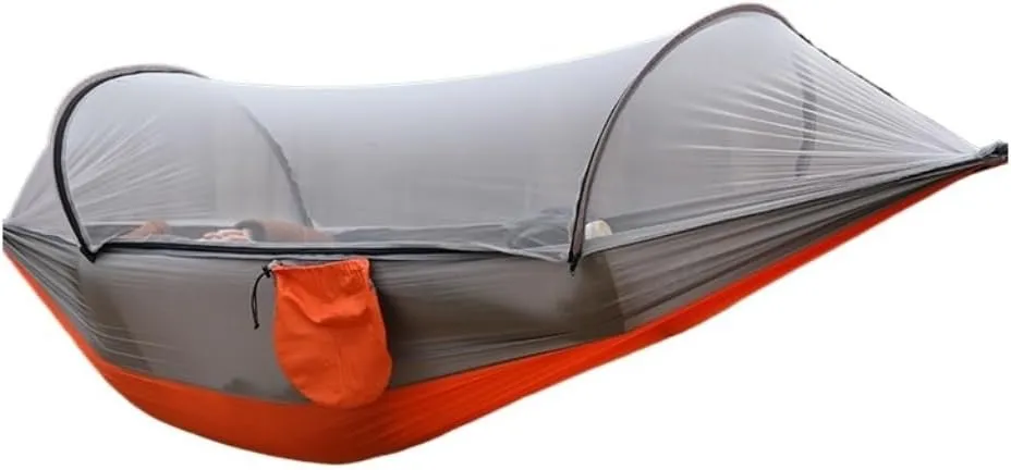 Hammock Double Outdoor Anti-Rollover Nylon Hammock with Mosquito Net Automatic Quick-Opening Pole Mosquito Net Hammock Hammock Outdoor(Red)