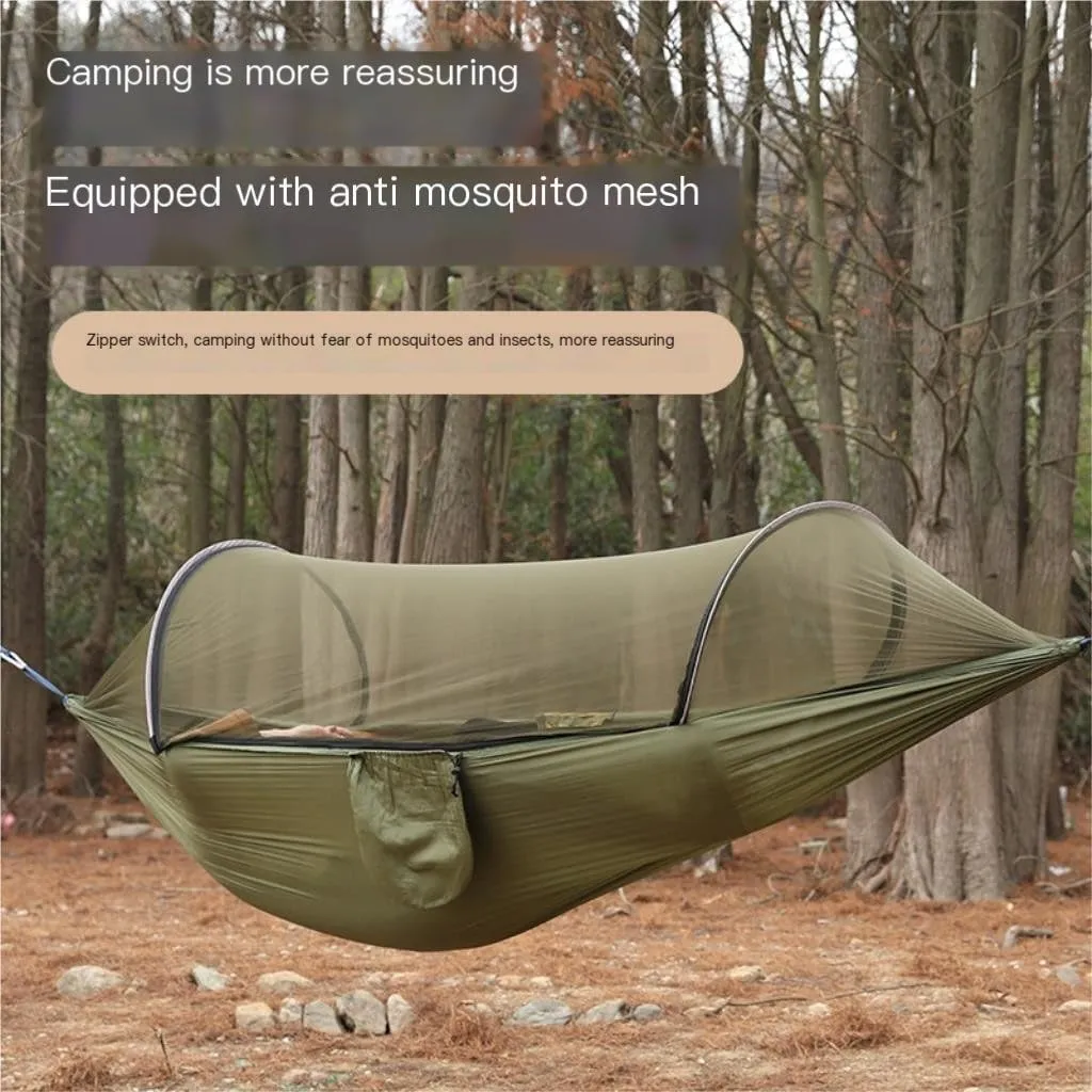 Hammock Double Outdoor Anti-Rollover Nylon Hammock with Mosquito Net Automatic Quick-Opening Pole Mosquito Net Hammock Hammock Outdoor(Red)
