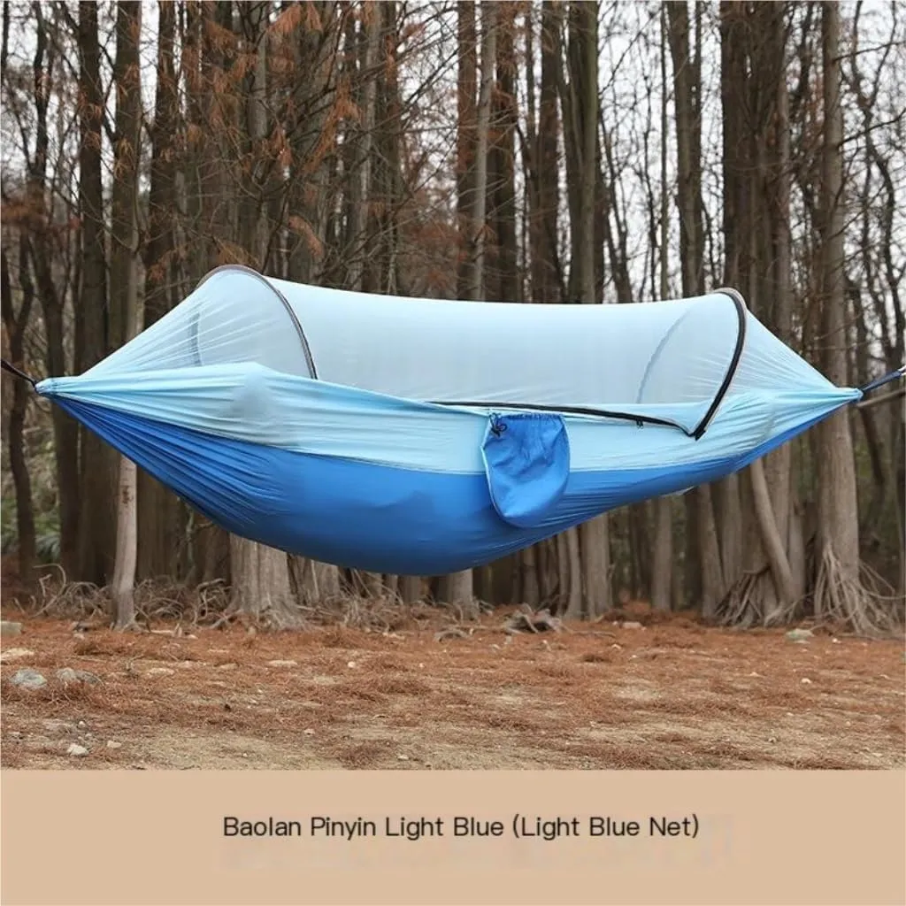 Hammock Double Outdoor Anti-Rollover Nylon Hammock with Mosquito Net Automatic Quick-Opening Pole Mosquito Net Hammock Hammock Outdoor(Red)
