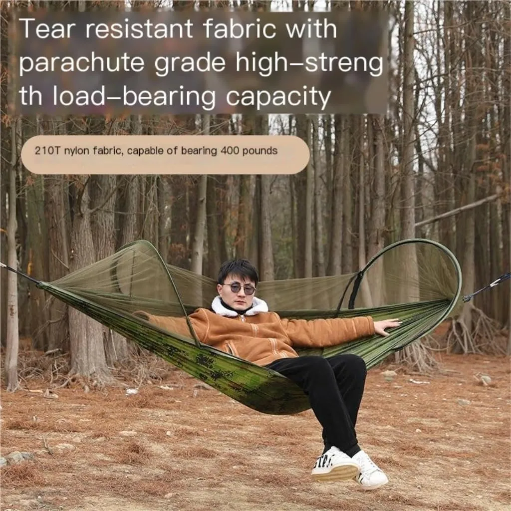 Hammock Double Outdoor Anti-Rollover Nylon Hammock with Mosquito Net Automatic Quick-Opening Pole Mosquito Net Hammock Hammock Outdoor(Red)