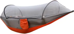 Hammock Double Outdoor Anti-Rollover Nylon Hammock with Mosquito Net Automatic Quick-Opening Pole Mosquito Net Hammock Hammock Outdoor(Red)