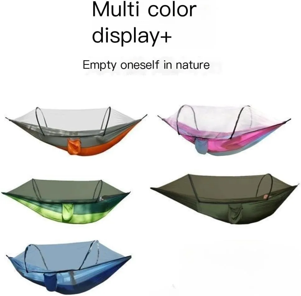 Hammock Double Outdoor Camping Anti-Rollover Nylon Hammock with Mosquito Net Automatic Quick-Opening Mosquito Net Hammock Hammock Outdoor(Pink)