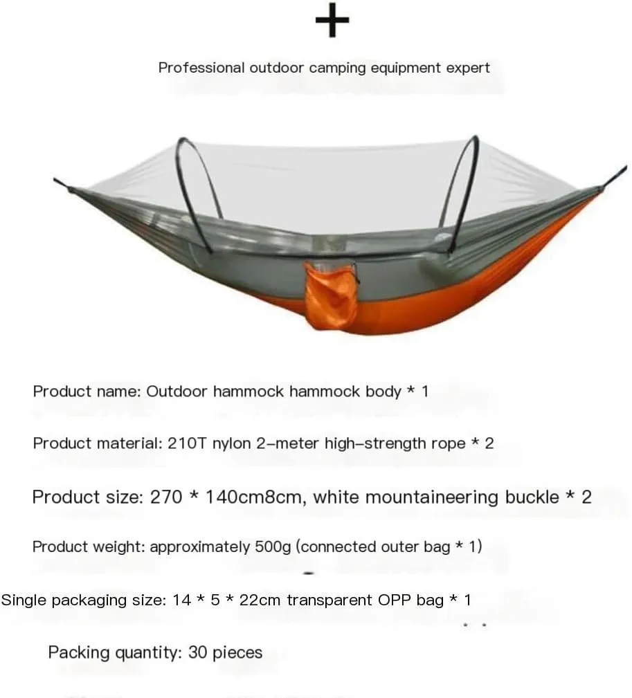 Hammock Double Outdoor Camping Anti-Rollover Nylon Hammock with Mosquito Net Automatic Quick-Opening Mosquito Net Hammock Hammock Outdoor(Pink)