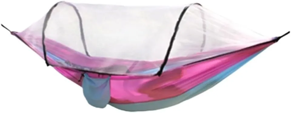 Hammock Double Outdoor Camping Anti-Rollover Nylon Hammock with Mosquito Net Automatic Quick-Opening Mosquito Net Hammock Hammock Outdoor(Pink)