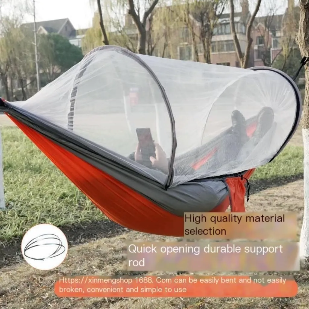 Hammock Double Outdoor Camping Anti-Rollover Nylon Hammock with Mosquito Net Automatic Quick-Opening Mosquito Net Hammock Hammock Outdoor(Pink)