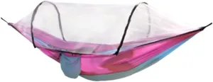 Hammock Double Outdoor Camping Anti-Rollover Nylon Hammock with Mosquito Net Automatic Quick-Opening Mosquito Net Hammock Hammock Outdoor(Pink)