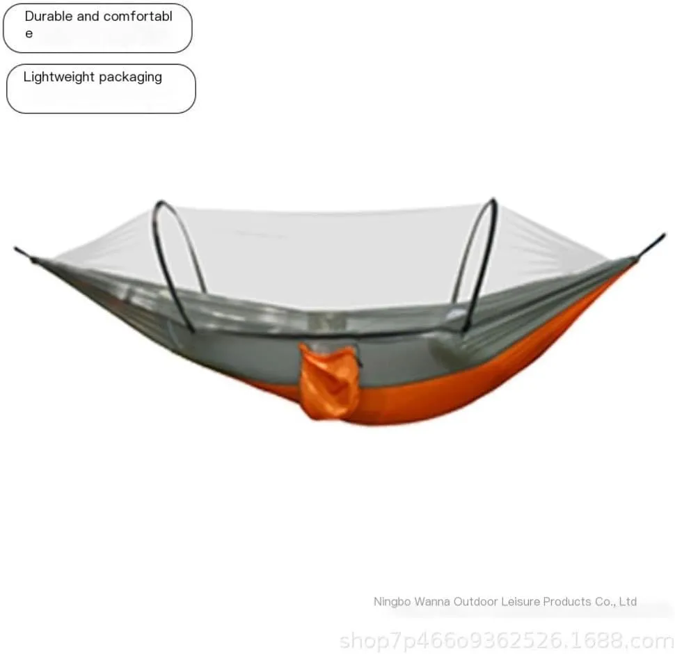 Hammock Double Outdoor Camping Anti-Rollover Nylon Hammock with Mosquito Net Automatic Quick-Opening Mosquito Net Hammock Hammock Outdoor(Pink)