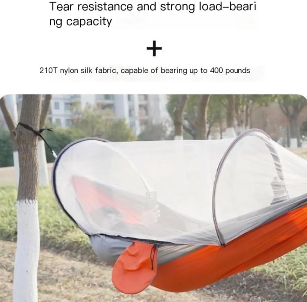 Hammock Double Outdoor Camping Anti-Rollover Nylon Hammock with Mosquito Net Automatic Quick-Opening Mosquito Net Hammock Hammock Outdoor(Pink)