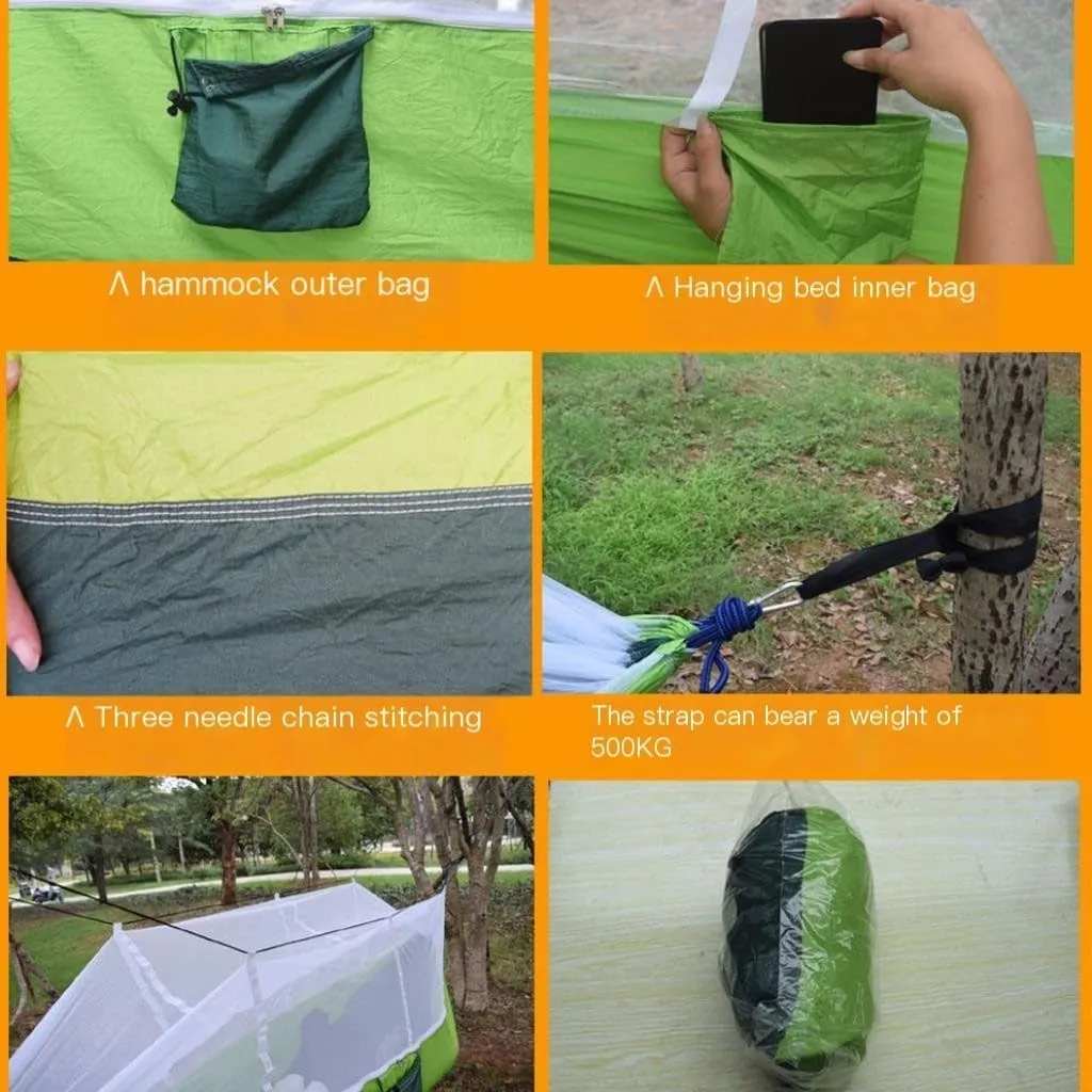 Hammock Double Outdoor Camping Outdoor Mosquito Net Hammock Double 210T Nylon Anti-Mosquito Parachute Cloth Air Camping Tent Hammock Outdoor(Gray)