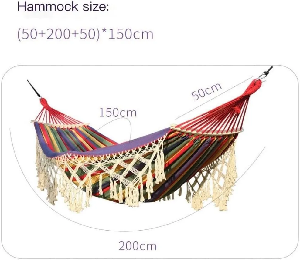 Hammock Double Outdoor Hammock Tassel Exotic Style Camping Lazy Hanging Basket Home Leisure Thickened Canvas Courtyard Swing Hammock Outdoor(C)
