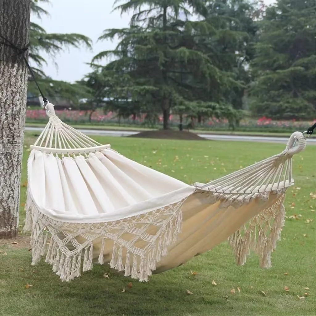 Hammock Double Outdoor Hammock Tassel Exotic Style Camping Lazy Hanging Basket Home Leisure Thickened Canvas Courtyard Swing Hammock Outdoor(C)