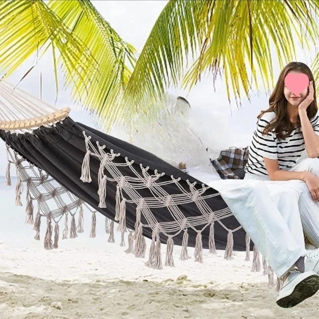 Hammock Double Outdoor Hammock Tassel Exotic Style Camping Lazy Hanging Basket Home Leisure Thickened Canvas Courtyard Swing Hammock Outdoor(C)