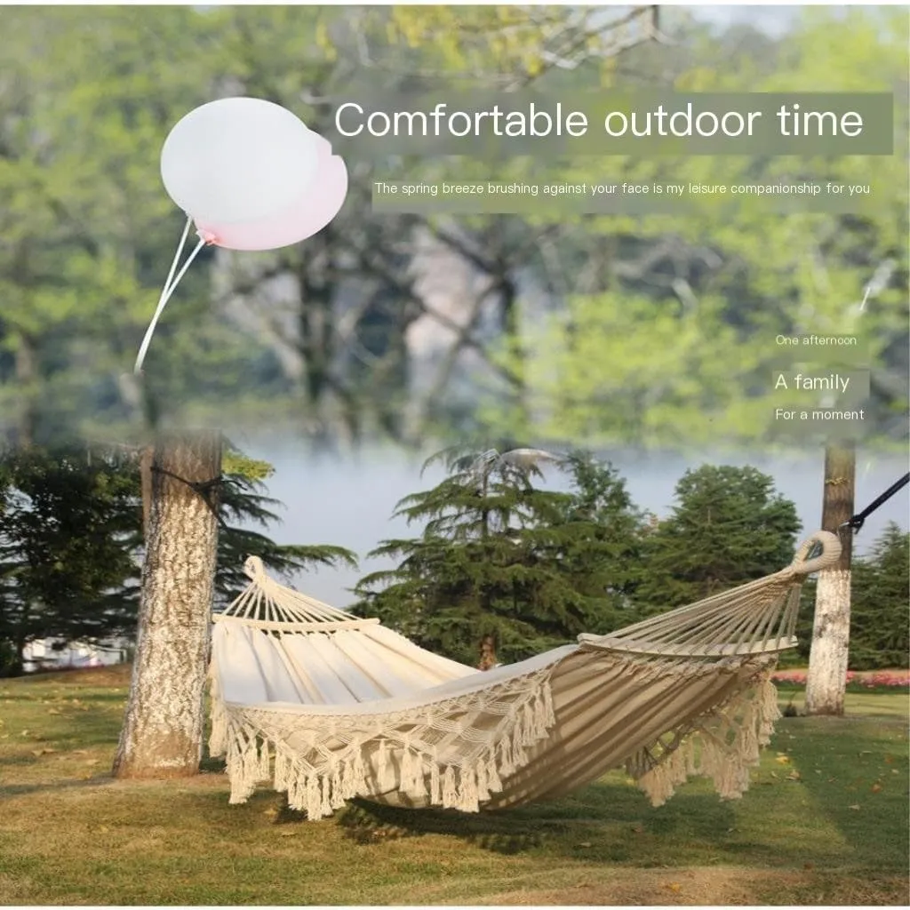 Hammock Double Outdoor Hammock Tassel Exotic Style Camping Lazy Hanging Basket Home Leisure Thickened Canvas Courtyard Swing Hammock Outdoor(C)