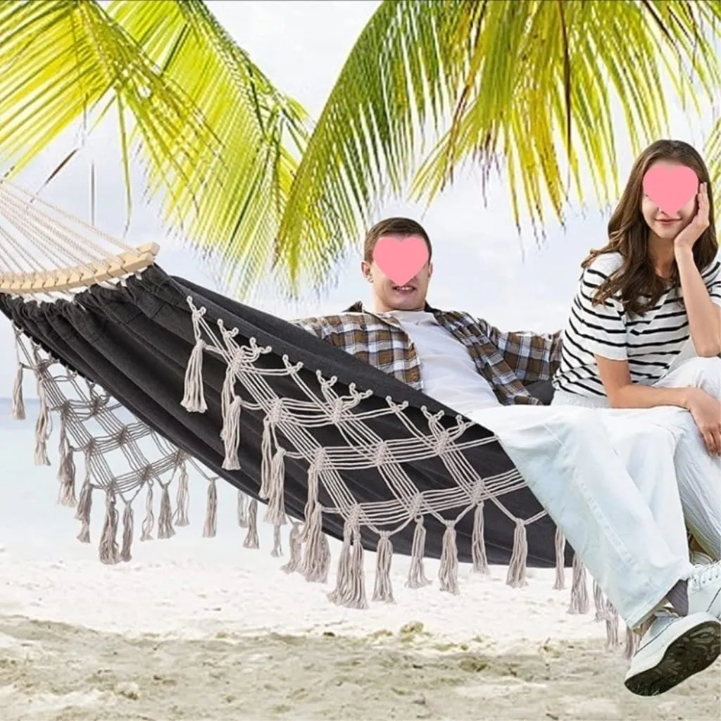 Hammock Double Outdoor Hammock Tassel Exotic Style Camping Lazy Hanging Basket Home Leisure Thickened Canvas Courtyard Swing Hammock Outdoor(C)