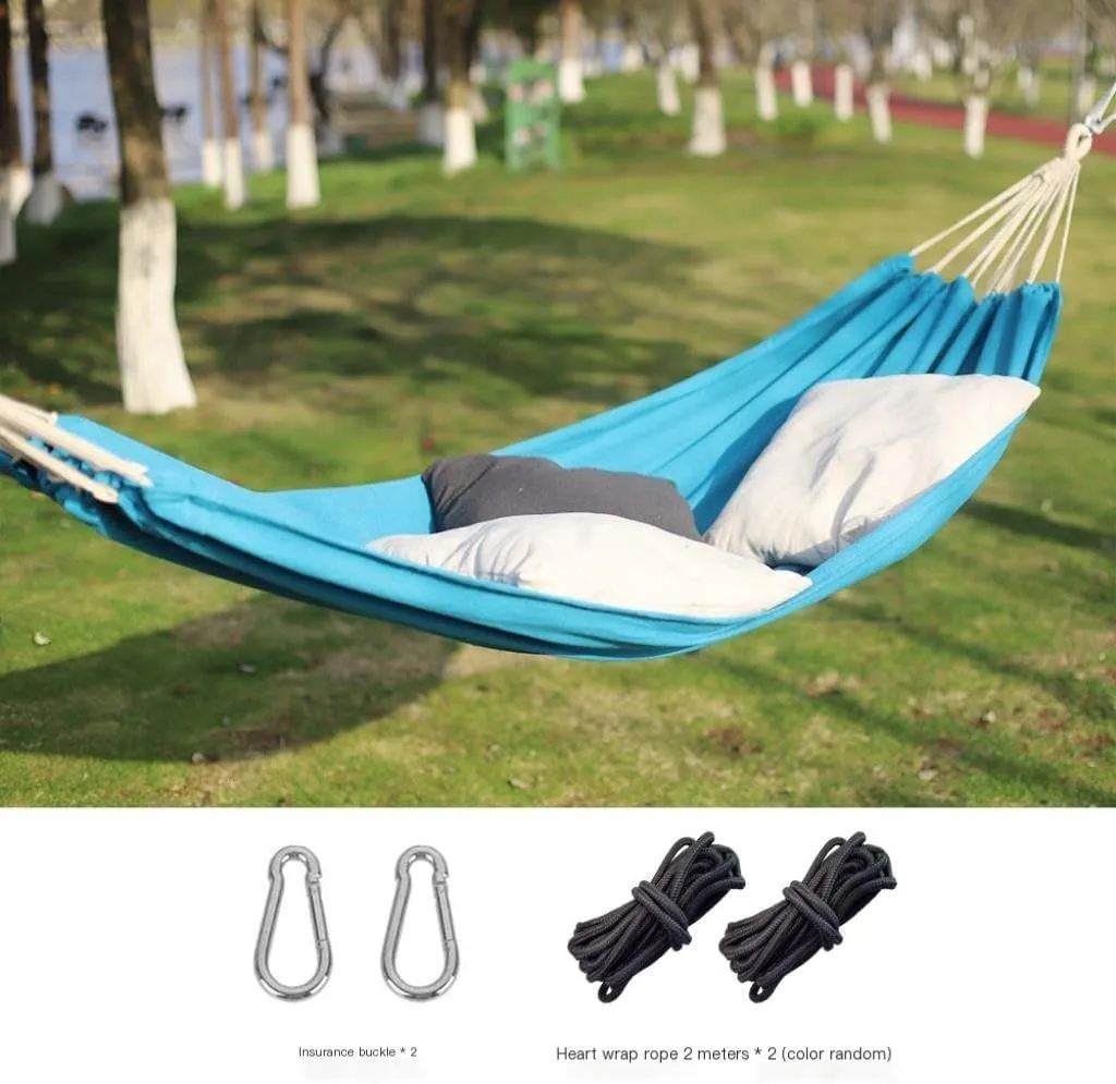 Hammock Double Outdoor Hammock Woven Tassel Thick Canvas Straight Stick Anti-Rollover Leisure Camping Single Double Swing Hammock Outdoor(Blue,A)
