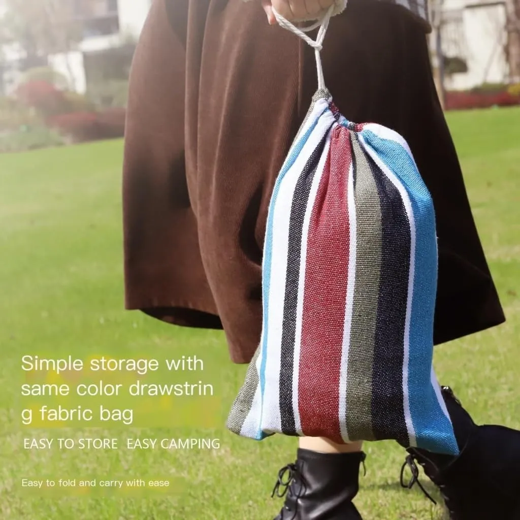 Hammock Double Outdoor Hammock Woven Tassel Thick Canvas Straight Stick Anti-Rollover Leisure Camping Single Double Swing Hammock Outdoor(Blue,A)